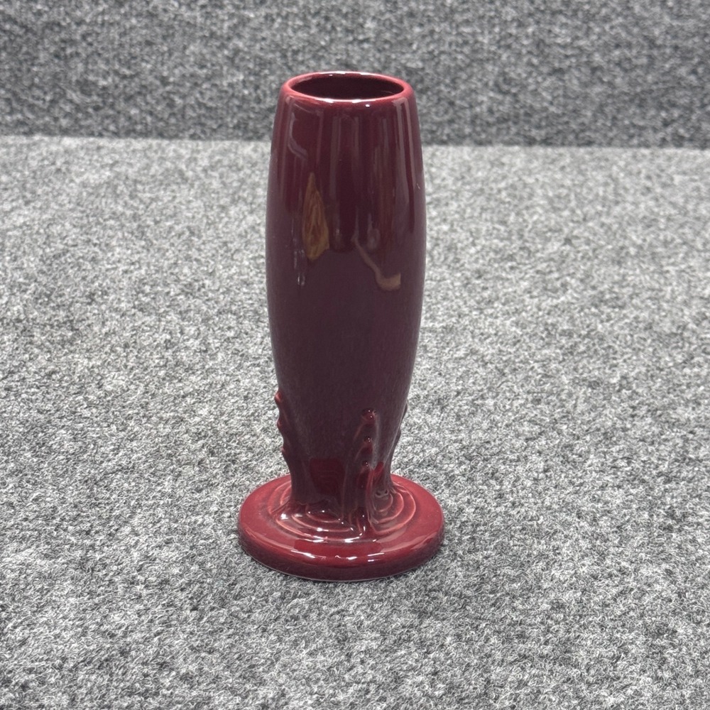 Vintage Fiesta Cinnabar Bud Vase Homer Laughlin Retired Maroon Burgundy Pottery